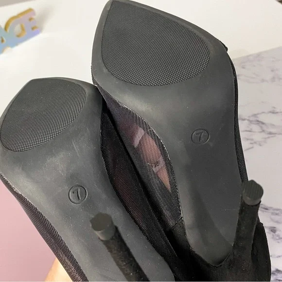 Boutique Mesh & Faux Suede Black Stiletto Heels Size 7 - Picture 5 of 7